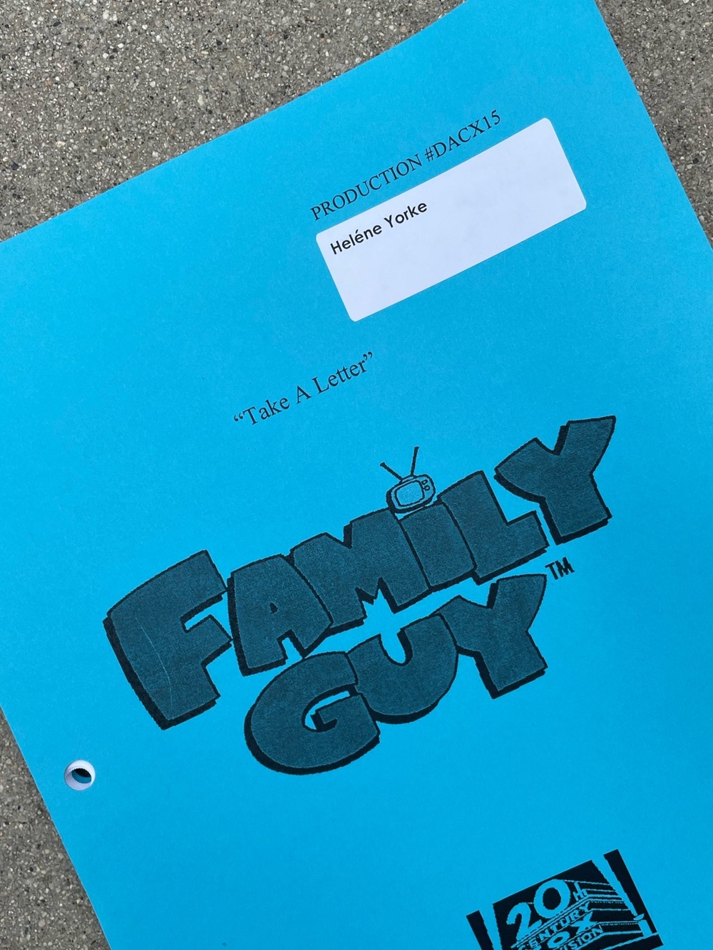 Family Guy 2015 Helène Yorke Production Used Table Draft Script Take A Letter
